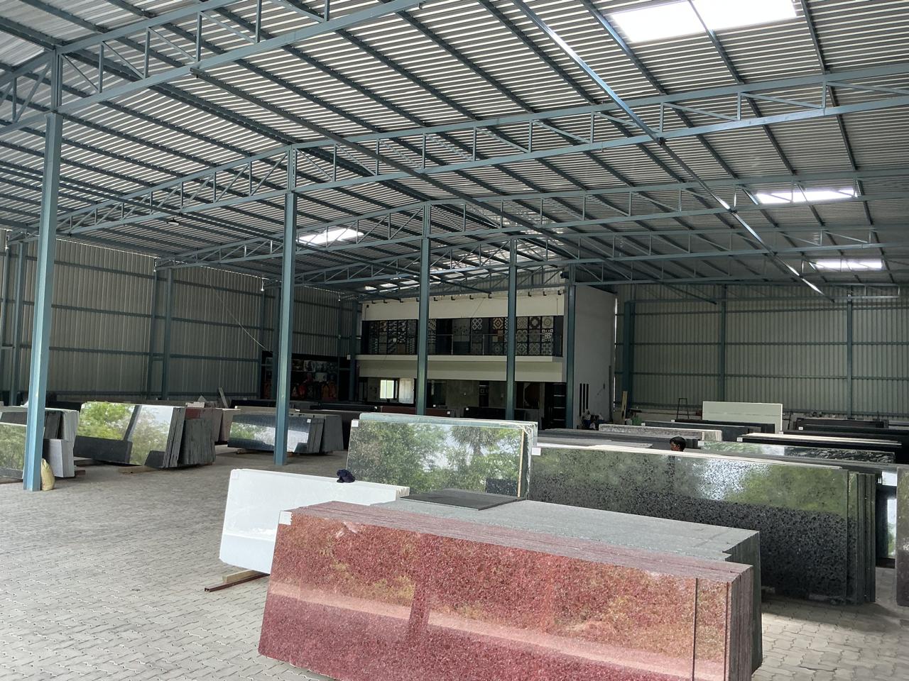 Colourful granite slabs on display in showroom