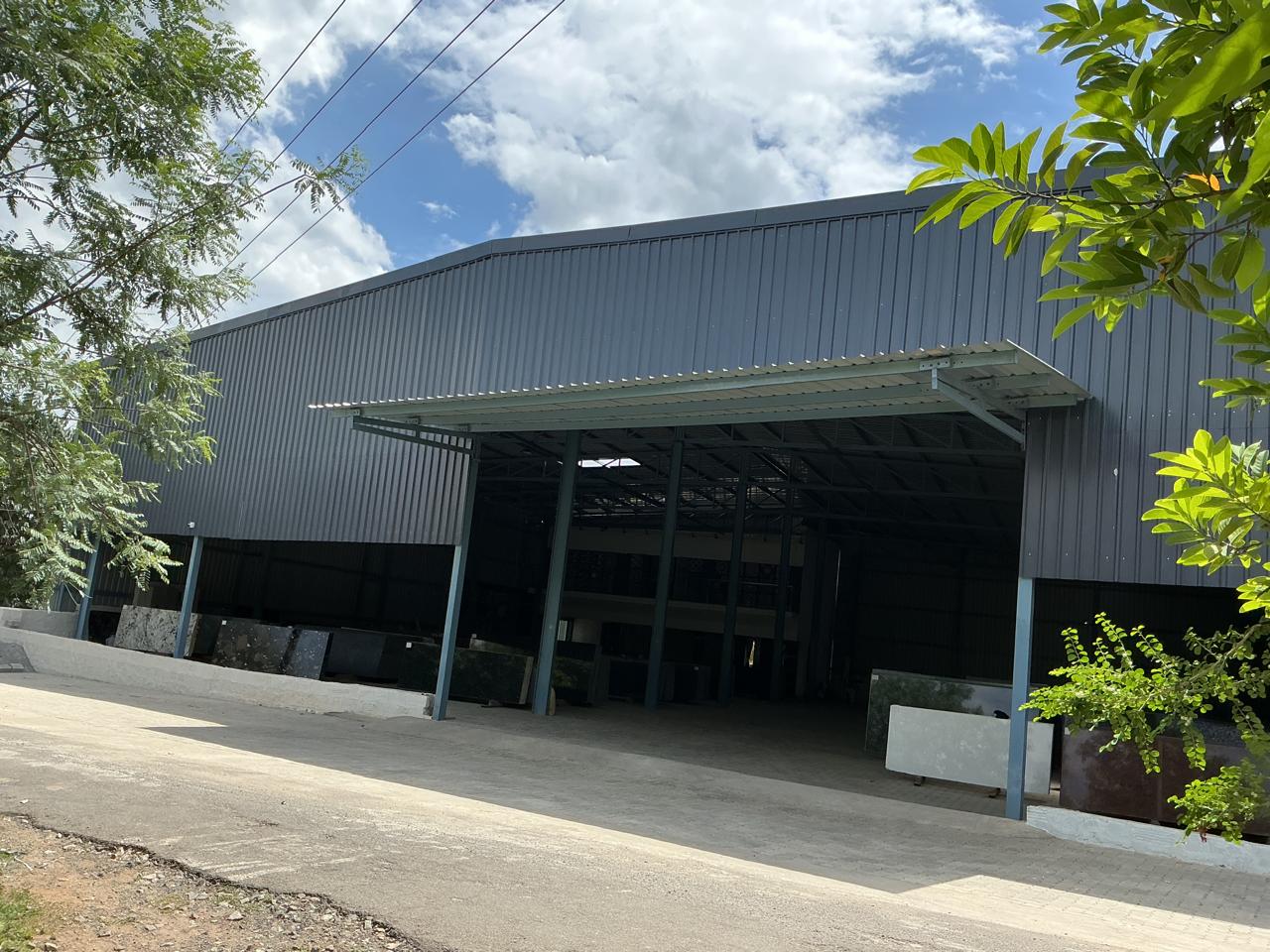 Warehouse exterior with stacked slabs